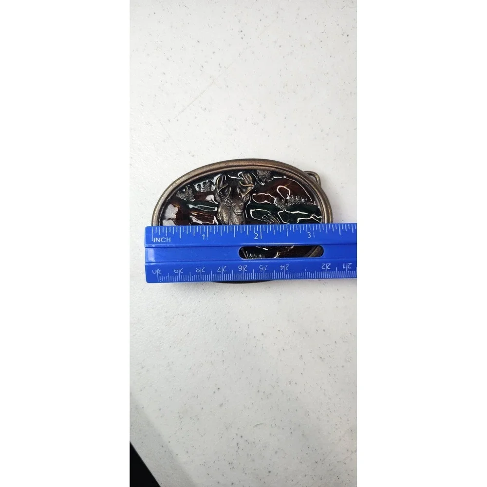 1983 Bergamot Brass Works Deer Belt‎ Buckle Enamel Hunting Buck Made USA